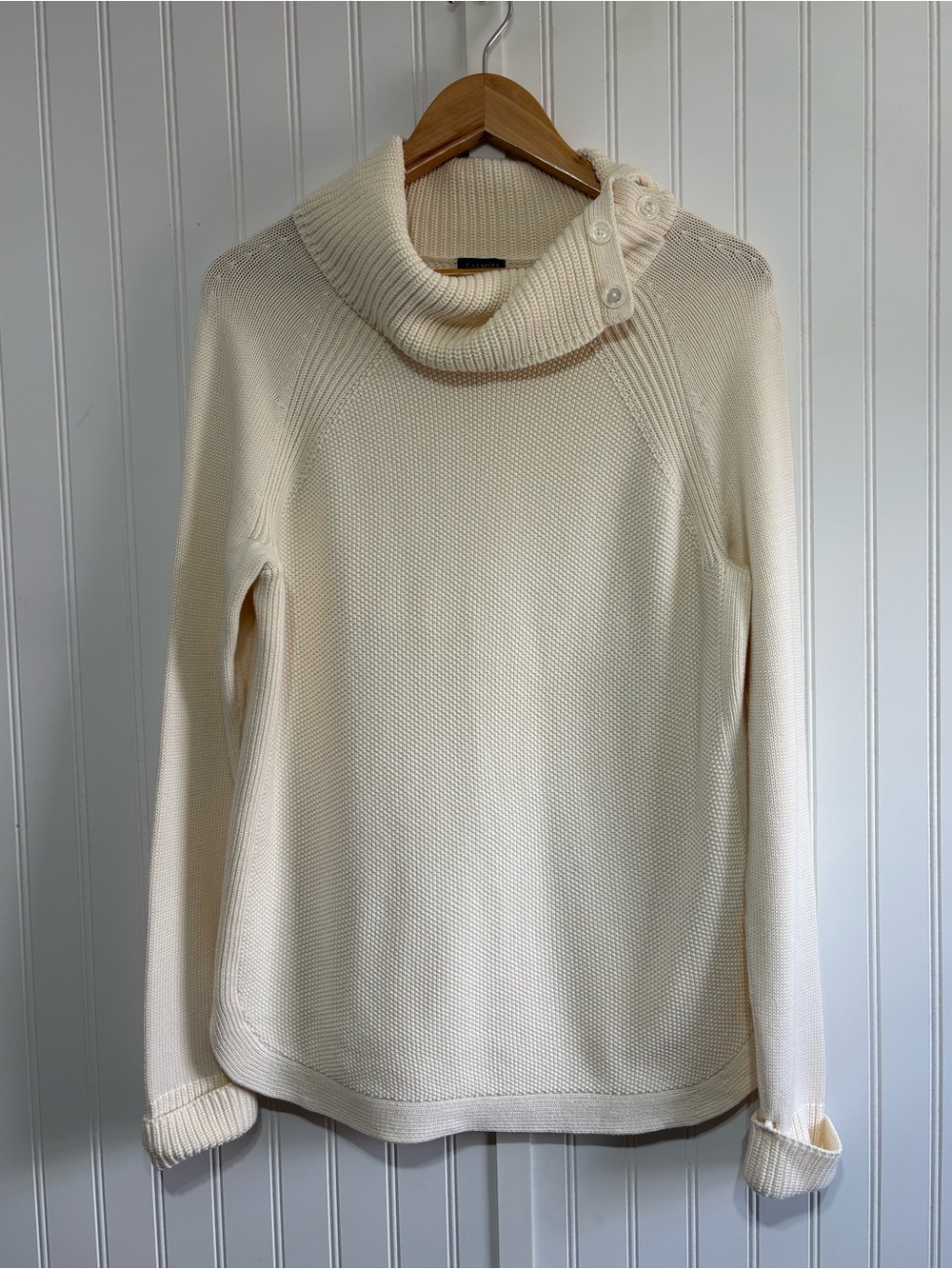 Talbots Ivory Textured Knit Button Cowl Neck Sweater Size L